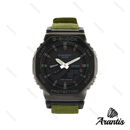 جی شاک مردانه GM-2100 مشکی بند برزنت سبز m-2237