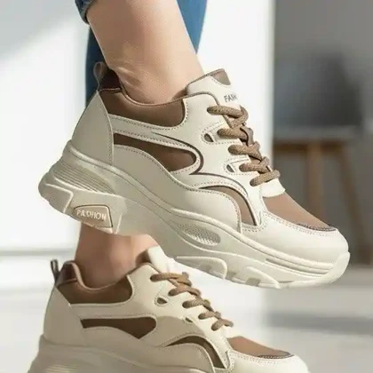 کتانی اسپرت لژدار طبی مدل پرنده ترند 2026 کرم قهوه‌ای Women’s Bird Style Platform Orthopedic Trend 2026 Cream Brown Sneakers