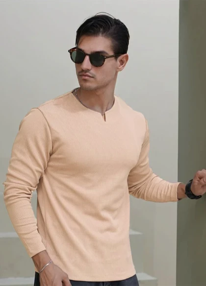 بلوز مردانه کرم یقه کوبایی مدل Etron ویژه