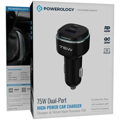 شارژر فندکی فست شارژ ماشین پاورولوژی Powerology مدل PCCSR024BKOG