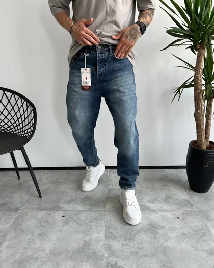 شلوار مام فیت ابی تیره ساده TOMMY