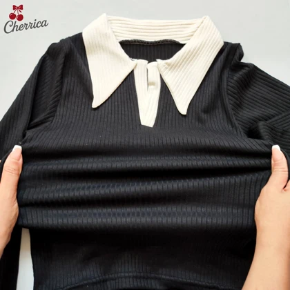 کراپ آستین بلند یقه دار