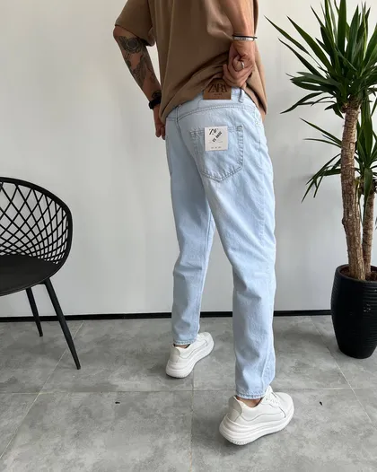 شلوار مام فیت ابی یخی ساده ZARA