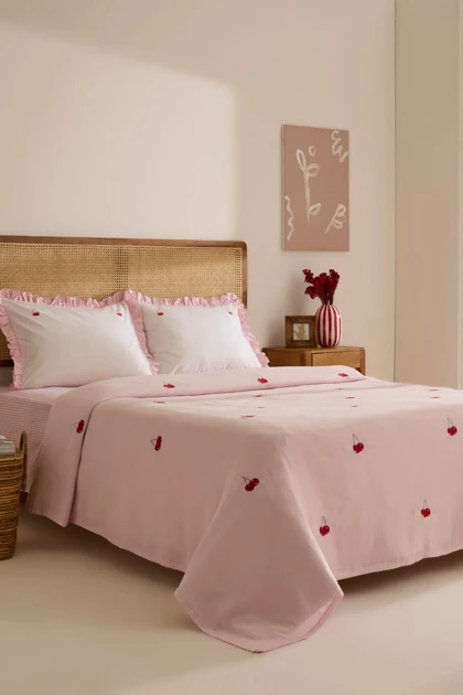سرویس روتختی پیکه دو نفره Karaca Home مدل Cherry Grove پنبه - صورتی