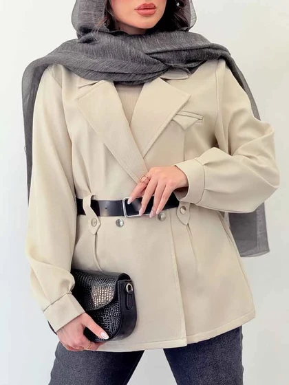 مانتو دو دکمه کمربند دار