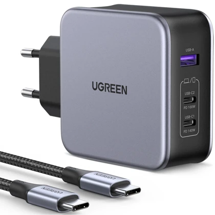 شارژر دیواری یواس‌بی و تایپ‌سی فست شارژ 140 وات یوگرین Ugreen CD289 90549 با کابل دوسر تایپ‌سی