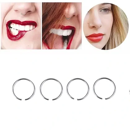 پیرسینگ فیک لب، بینی، گوش (حلقه نقره ای ساده)