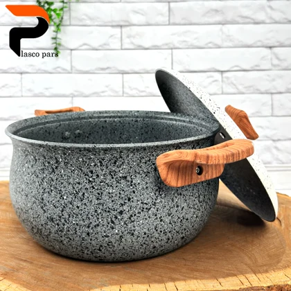 قابلمه 24 دسته چوبی گرانیتی طوسی سفید هاناتک