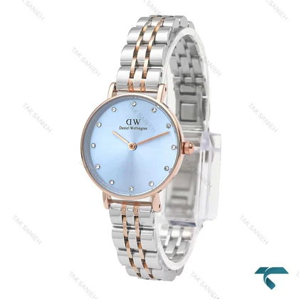 ساعت دنیل ولینگتون زنانه دورنگ رزگلد صفحه آبی نگینی DW-6048-L