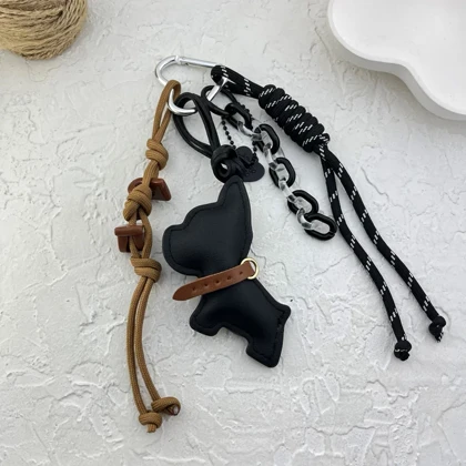 آویز کیف طرح سگ چرمی با تزئینات فانتزی