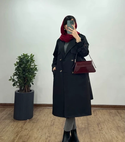 بارانی بلند آستردار آذین