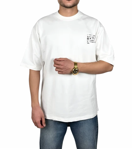 تیشرت آستین کوتاه مردانه سفید طرح دار گرافیکی