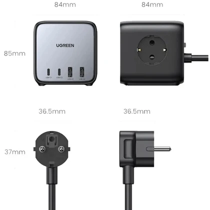 چندراهی برق 2500 وات سه پریز برق AC، دو USB و دو Type-C فست 65 وات یوگرین CD268 60113