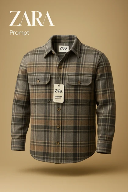 پیراهن پشمی چهارخونه طوسی–نارنجی کم‌رنگ نرم، گرم و مناسب فصل‌های سرد با ترکیب رنگی خاص و جذاب