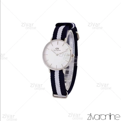 ساعت دنیل ولینگتون زنانه قاب سیلور صفحه سفید بند سفید سرمه ای 104983