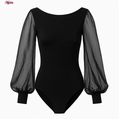 بادی آستین بلند زنانه پاپیلون مدل آستین توری رنگ مشکی مدل 5376-452