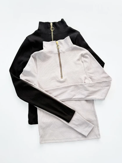 بلوز کبریتی یقه هفت سانتی نیم زیپ