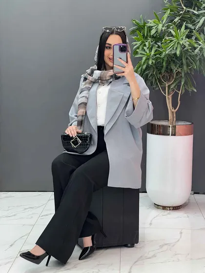 مانتو یقه دوبل آستین پاکتی