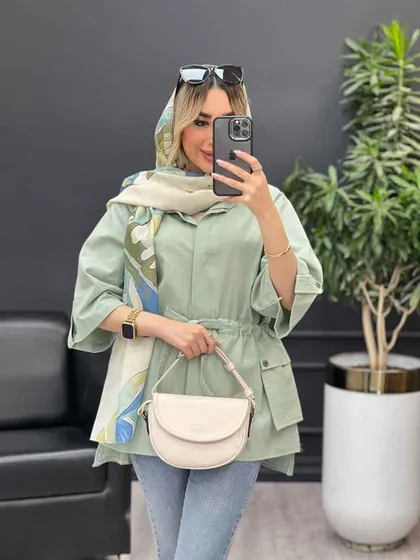 مانتو لینن دکمه مخفی دو جیب