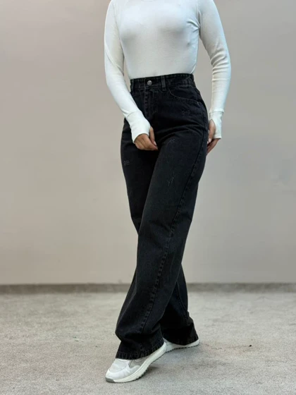 شلوار جین نیمبگ زغالی 6206