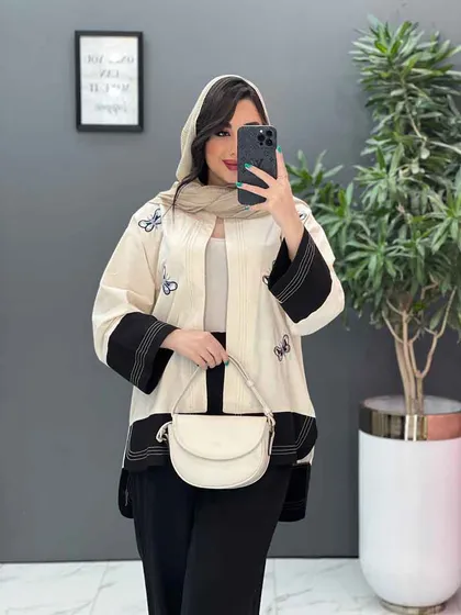 مانتو لینن نچرال طرح پروانه