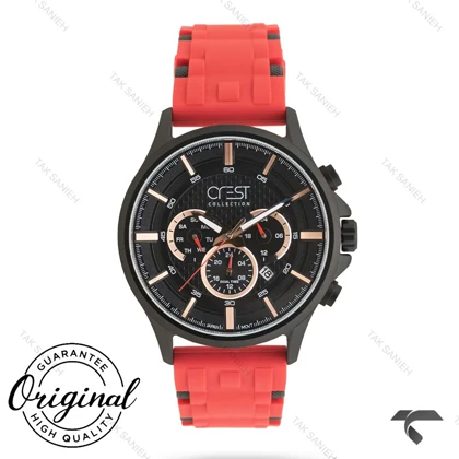 ساعت کرست مردانه 6308-4 صفحه مشکی بند قرمز Crest-10943-G