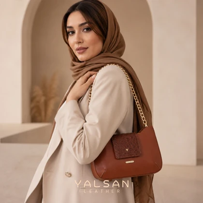 کیف دوشی و دستی زنانه چرم یلسان مدل راشا کد104-GAN