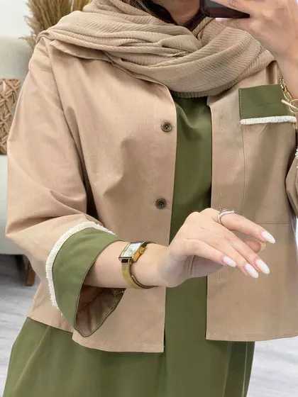 ست کت و پیراهن تک جیب ریش دار