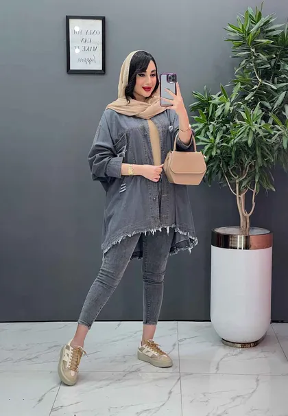 مانتو جین پانچ پایین ریش