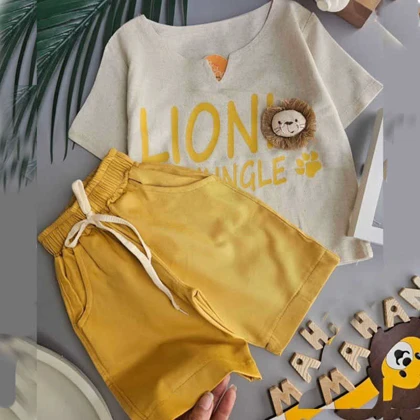 تیشرت شلوارک دخترانه لینن طرح شیر