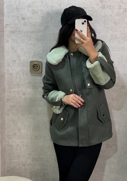 پالتو فوتر زنانه ترکیبی با پوست (خز)