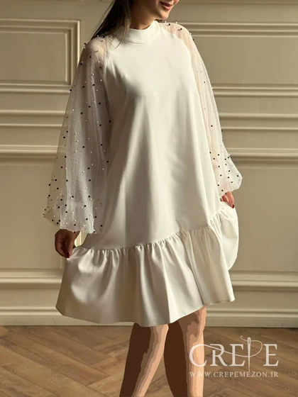 پیراهن آستین تور مرواریدی