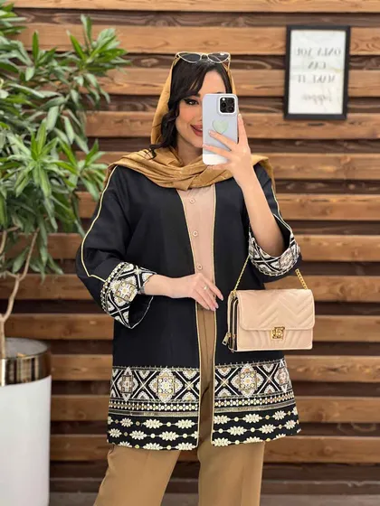 مانتو ژاکارد پولک دوزی