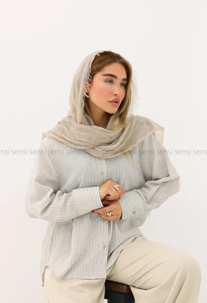 شومیز زنانه راه راه ریز لینن کد1006020