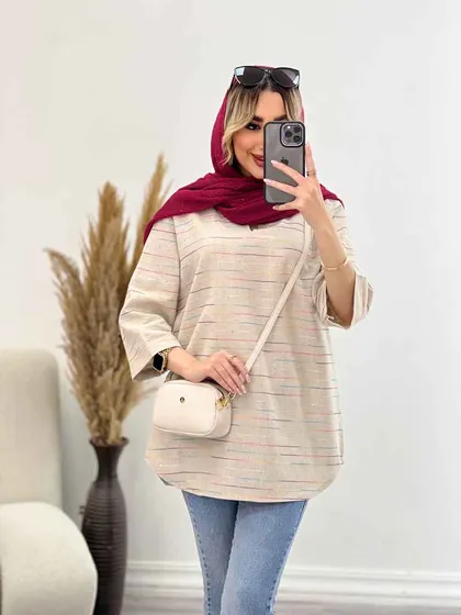 مانتو لینن نچرال یقه دار