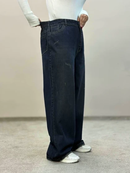 شلوار جین نیم بگ سایز بزرگ تیره 8292