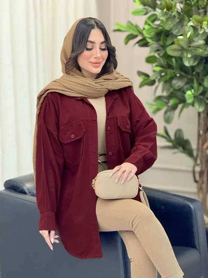 مانتو کتان جیب پاکتی برش‌دار