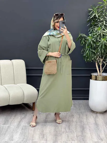 پیراهن بلند کمر گت تک جیب