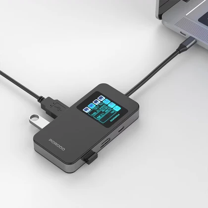 هاب تایپ سی 6 پورت پورودو Porodo مدل PDTC630GY با نمایشگر دیجیتالی