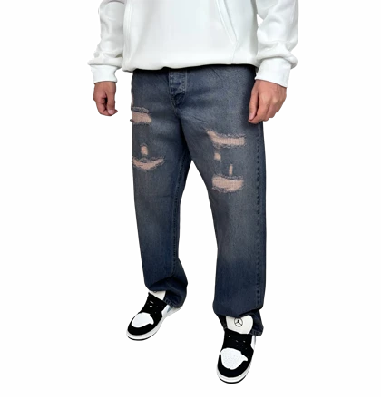 شلوار جین مردانه بگ (Baggy Fit) - آبی تیره زاپ‌دار - فیت آزاد و لش