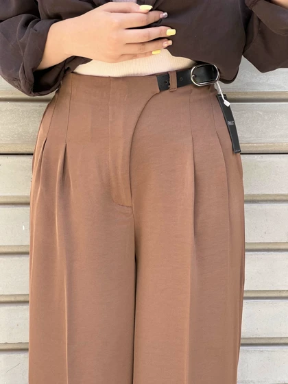 شلوار بگ پارچه ای کمربندی