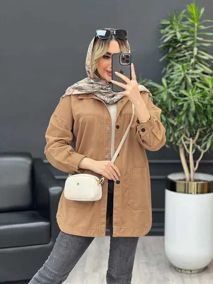 مانتو کتان دو جیب پایین