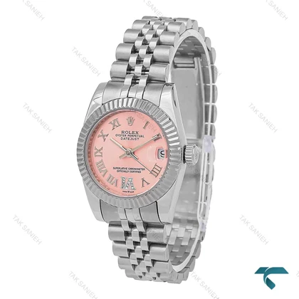 ساعت رولکس زنانه نقره ای صفحه صورتی ایندکس یونانی Rolex-6894-L