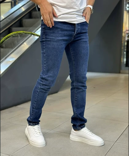 شلوار جین راسته رگولار مردانه رنگ سرمه ای