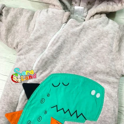 کاپشن سرهمی مخمل طرح دایناسور قهوه ای