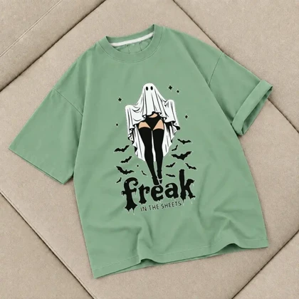 تیشرت زنانه باکسی طرح freak سایز فری (پنبه ضمانتی) در 7 رنگ