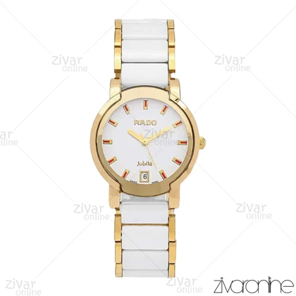 ساعت رادو زنانه سرامیکی دورنگ طلایی ایندکس خطی 106335