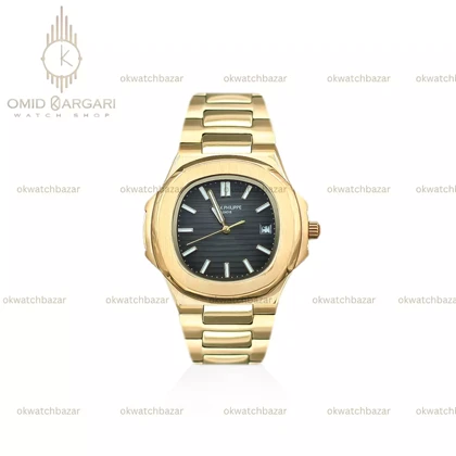 ساعت مچی پتک فیلیپ اتوماتیک بند طلایی صفحه مشکی Patek Philippe Nautilus