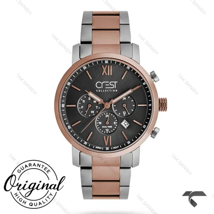 ساعت کرست مردانه 6268-1 صفحه مشکی بند رزگلد Crest-10879-G