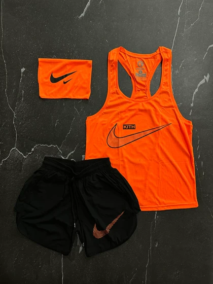 پکیج کد S1258 شامل رکابی + شلوارک + اسکارف با تم نارنجی مشکی